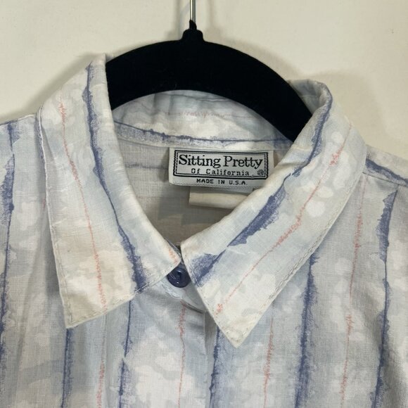 Sitting Pretty California Button Front Cotton Shirt Tie-Dye Stripe MultiColor L - Picture 9 of 10